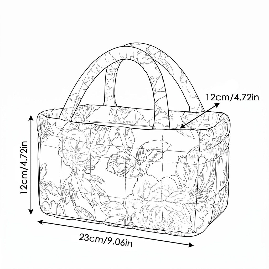 Quilted Floral Storage Basket with Handles