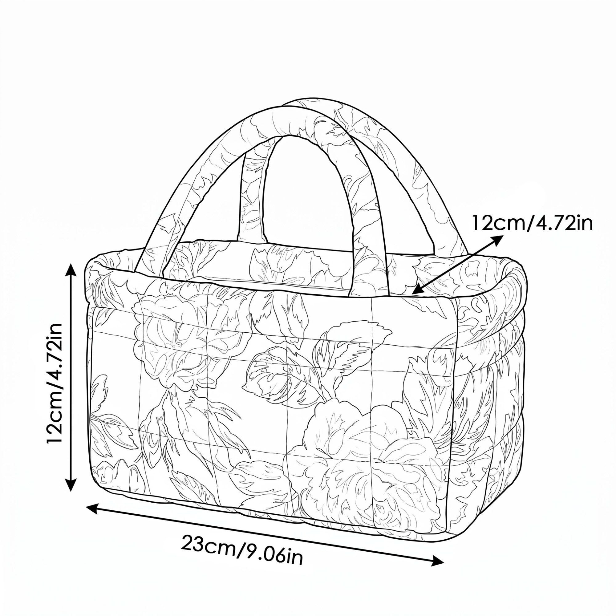 Quilted Floral Storage Basket with Handles