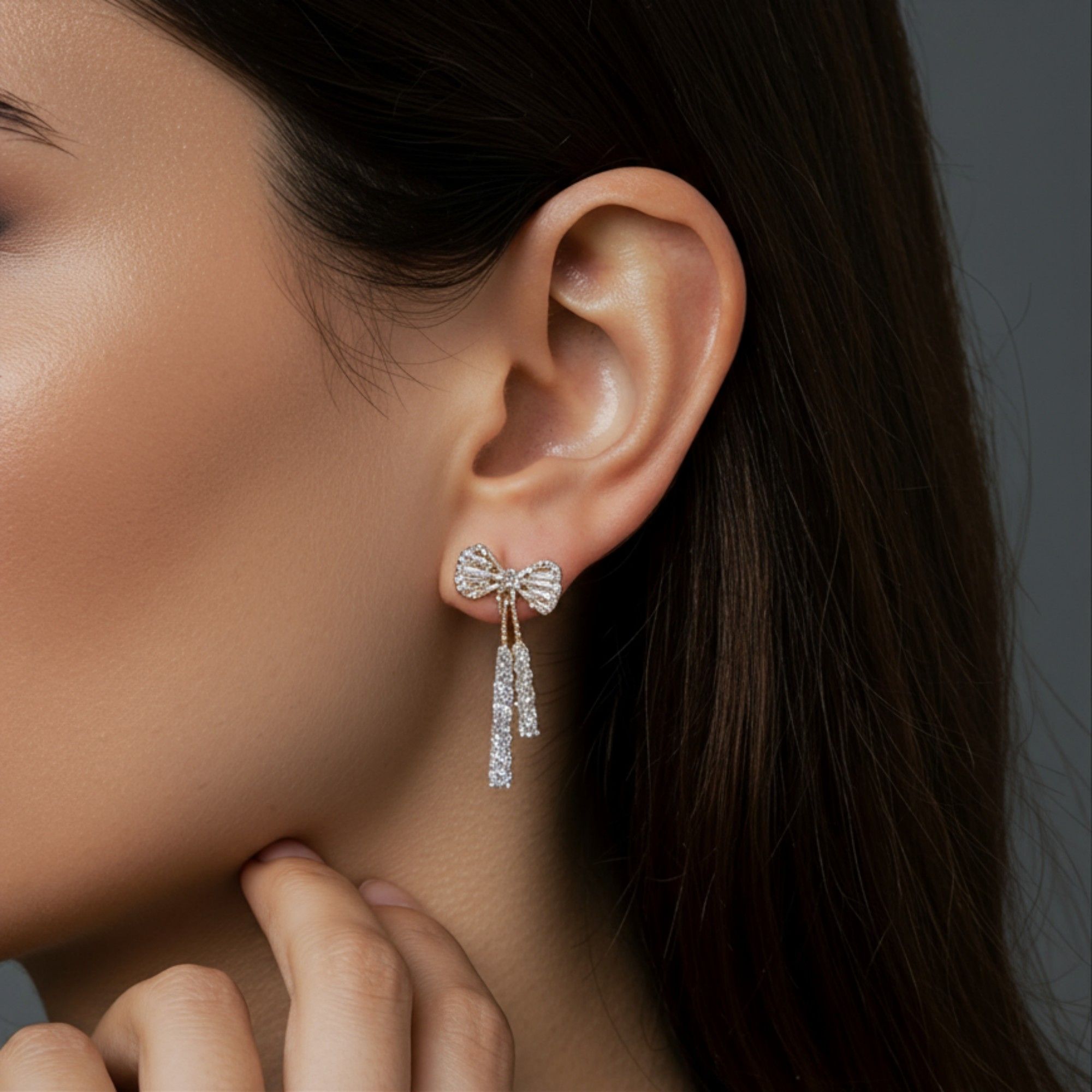 Elegant Bow Drop Earrings with Sparkling Tapered Accents and Delicate Dangling Strands for a Refined Feminine Statement Look