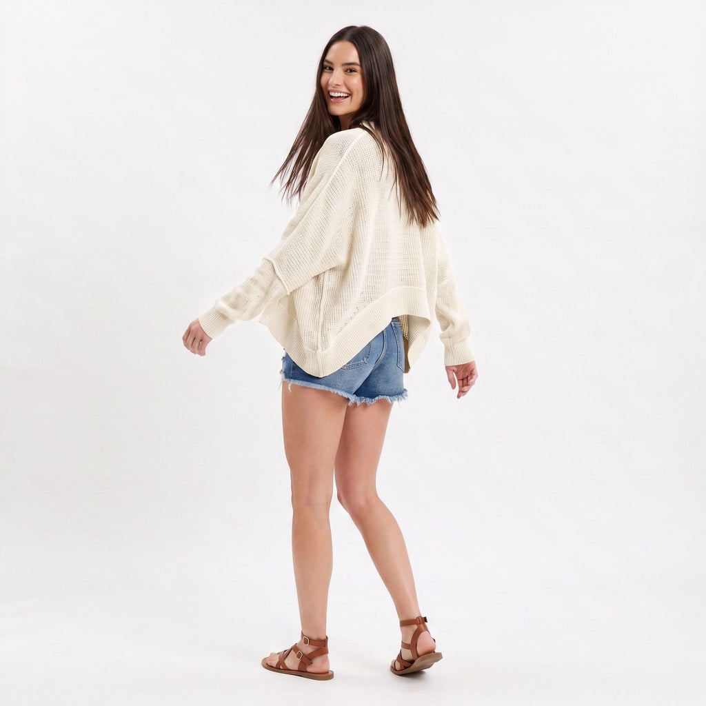 Open-Front Dolman Sleeve Draped Knit Cardigan