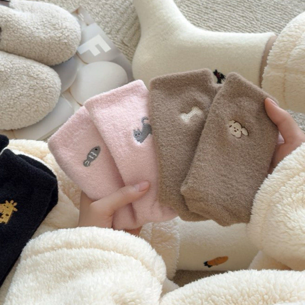Anna-Kaci Women's 3-Pair Fuzzy Crew Sock Set with Cute Embroidery US 5¨C10