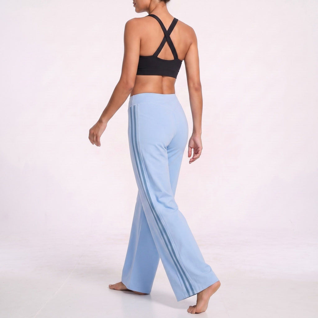 High Waist Wide Leg Workout Pants with Contrast Side Stripes