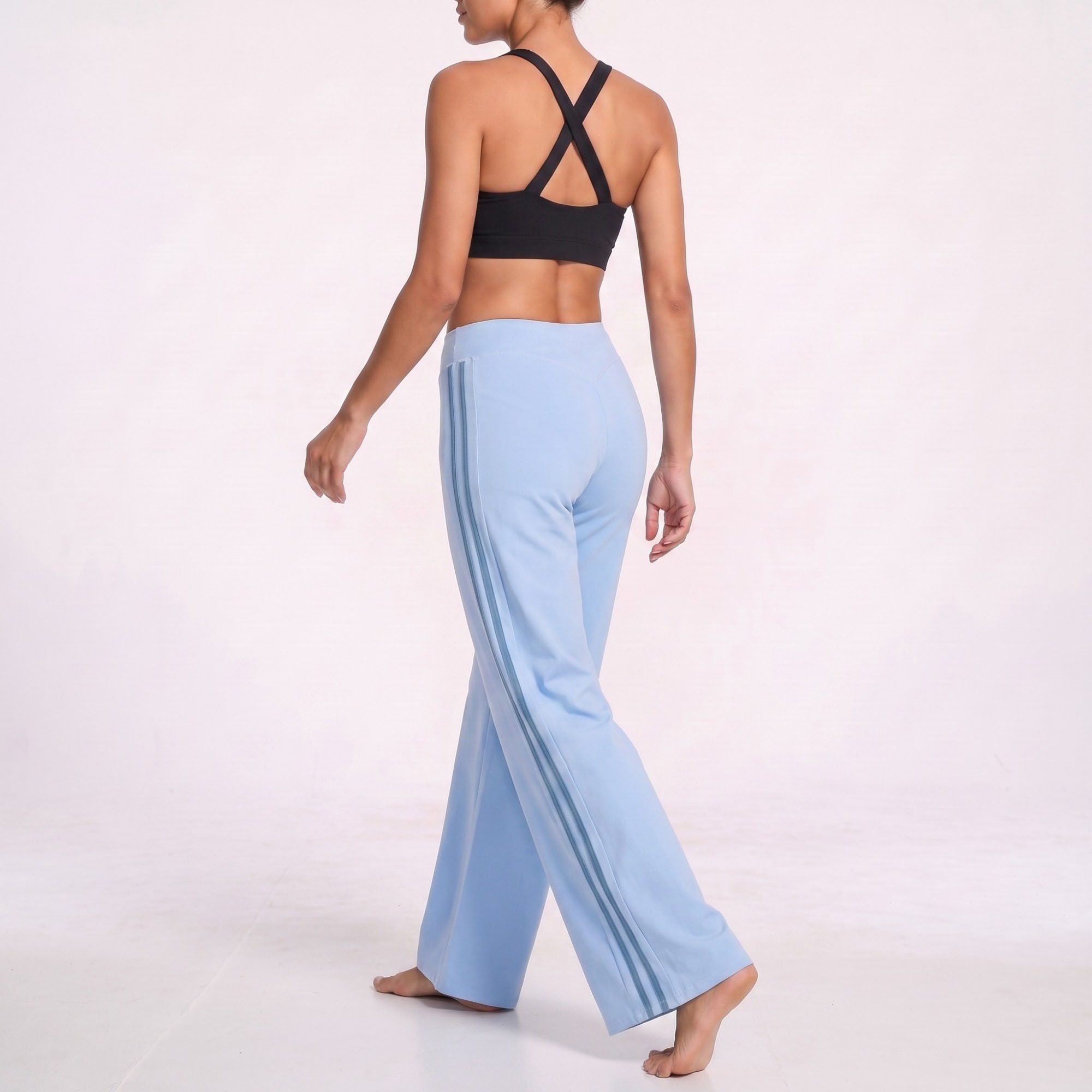 High Waist Wide Leg Workout Pants with Contrast Side Stripes