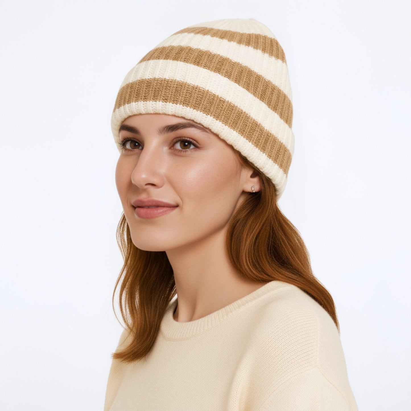 Anna-Kaci Unisex Striped Knit Beanie Hat Cuffed Warm Winter Cap