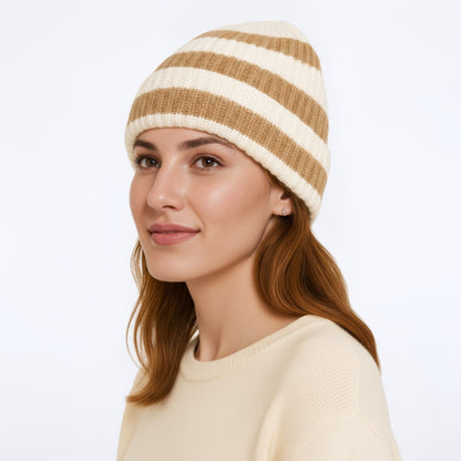 Anna-Kaci Unisex Striped Knit Beanie Hat Cuffed Warm Winter Cap