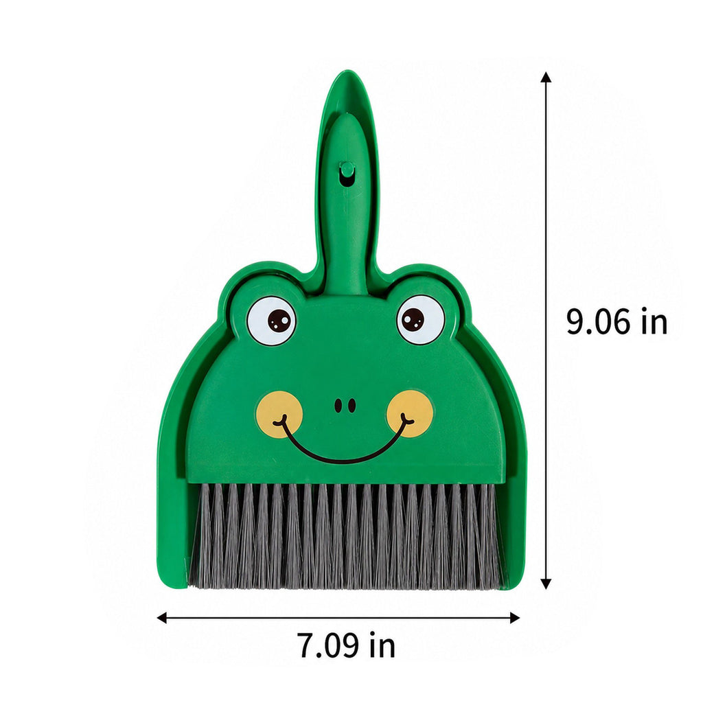 2-Piece Mini Dustpan and Brush Set with Animal Face Design for Tabletop Cleaning