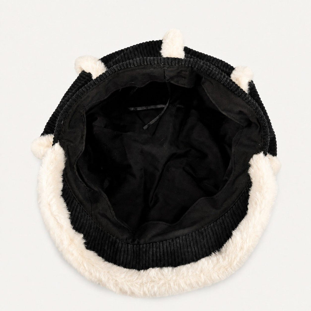 Corduroy Newsboy Cap Faux Fur Trim Baker Boy Hat Warm Casual Style