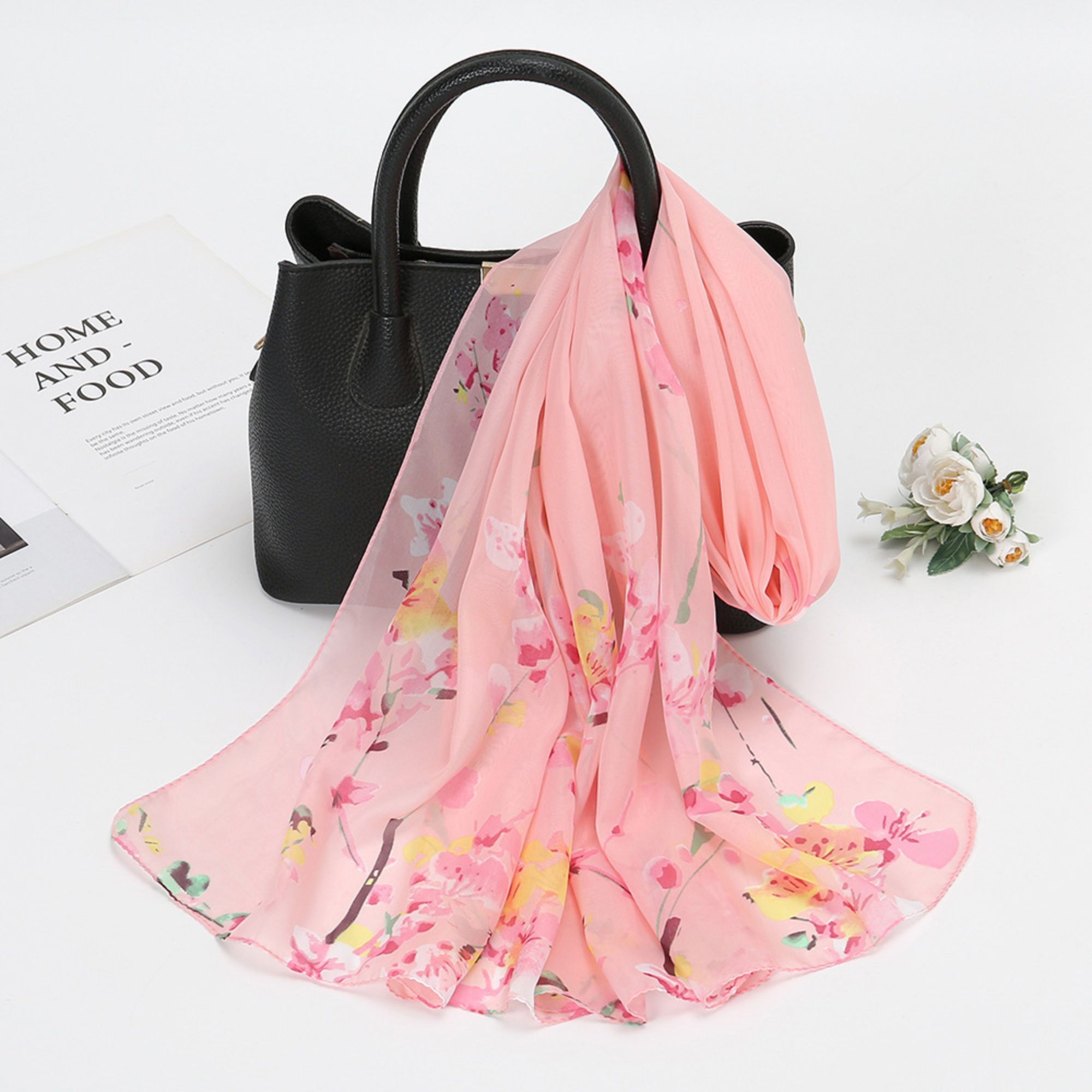 Floral Print Lightweight Chiffon Scarf Soft Sheer Fashion Shawl Wrap 59¡Á19.5 Inches