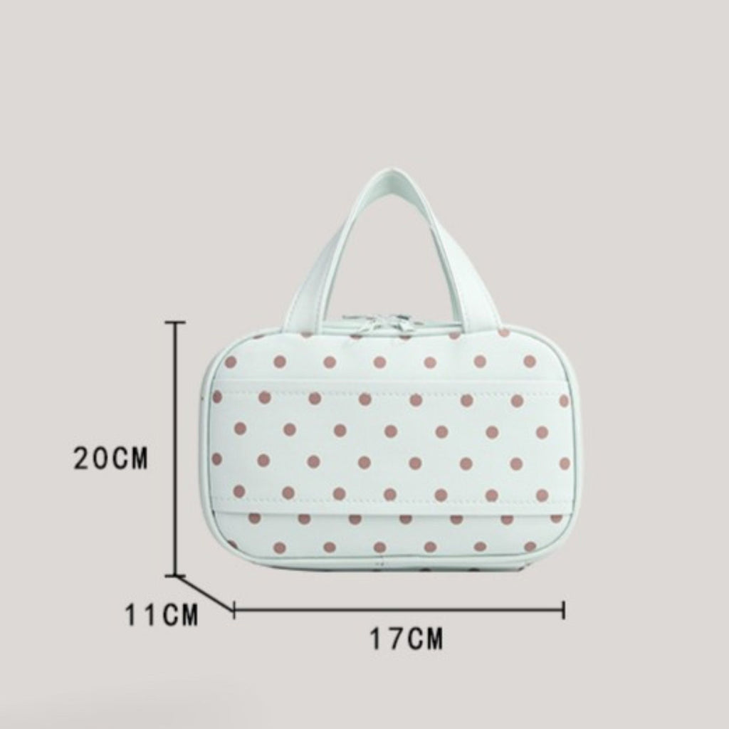 Polka Dot Cosmetic Bag, Large Capacity 3-Layer Makeup Organizer with Top Handle