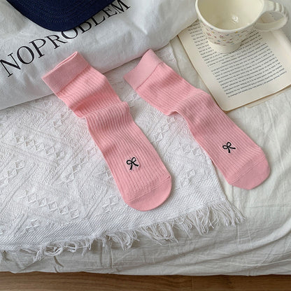Anna-Kaci Women's Ribbed Ankle Socks with Bow Embroidery 6Pk