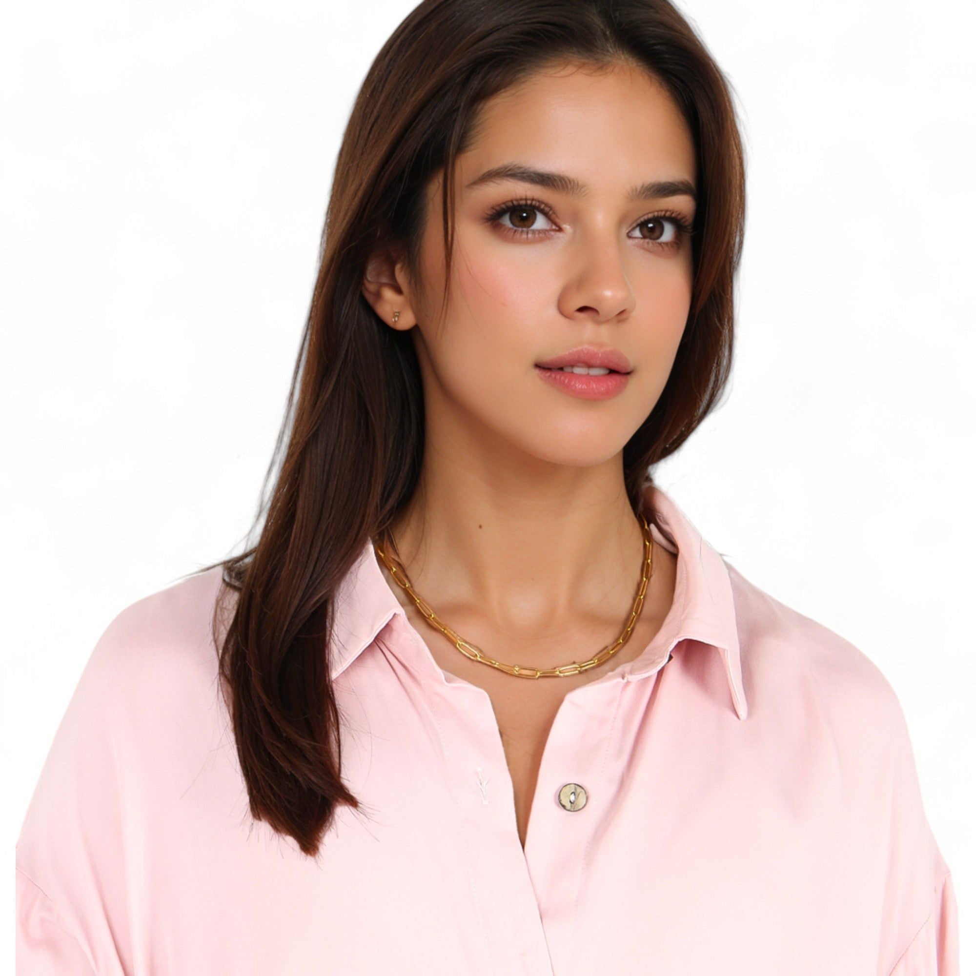 Women's Minimalist Gold Tone Paperclip Chain Fashion Necklace Simple Modern Design
