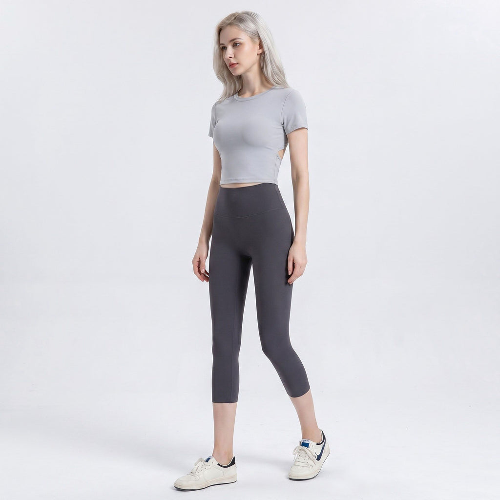 High Waist Capri Leggings with Wide Waistband Smooth Stretch Pull On Yoga Active Pants