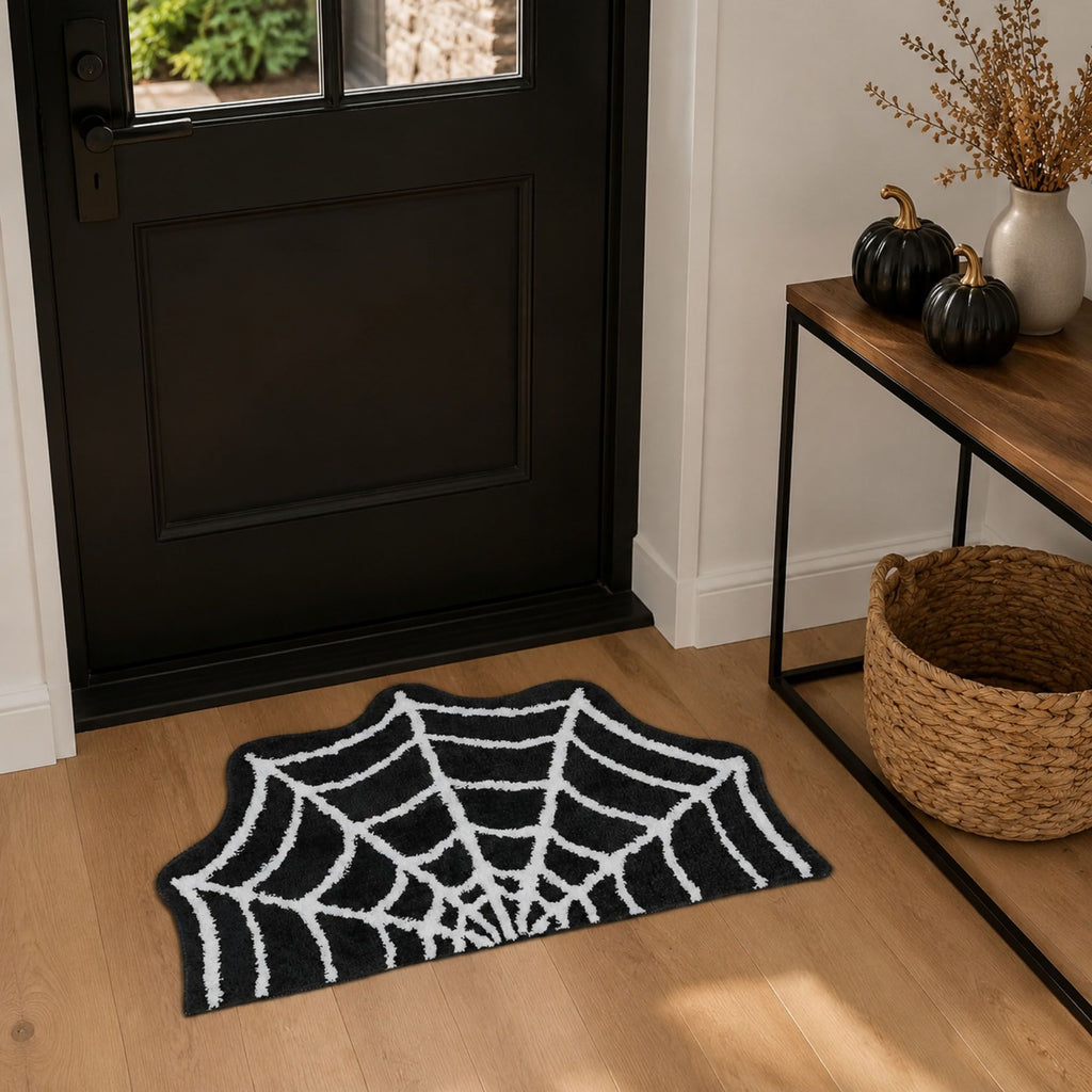 Halloween Spider Web Shaped Bath Mat Nonslip Accent Rug 15.7 x 23.6 Inches
