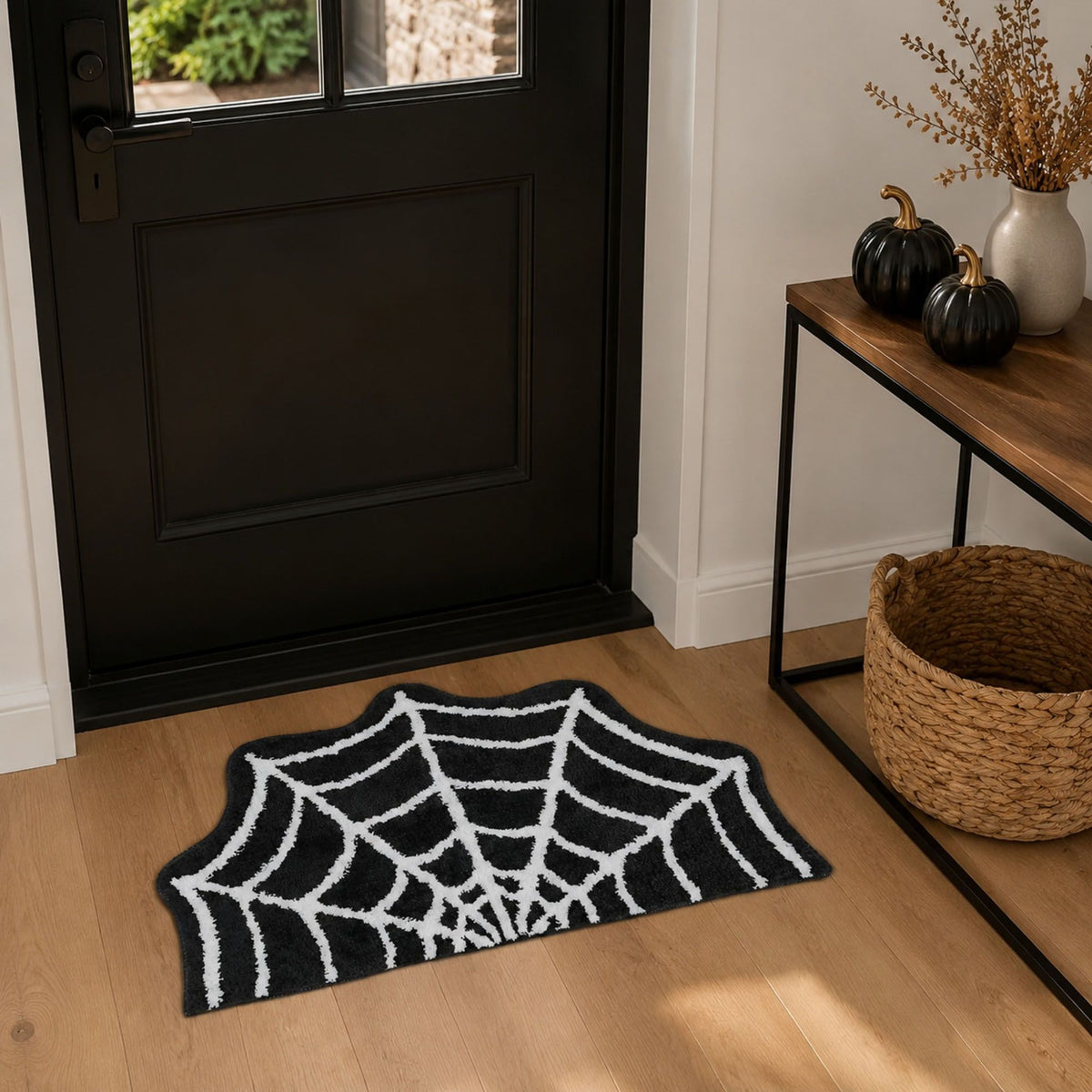 Halloween Spider Web Shaped Bath Mat Nonslip Accent Rug 15.7 x 23.6 Inches