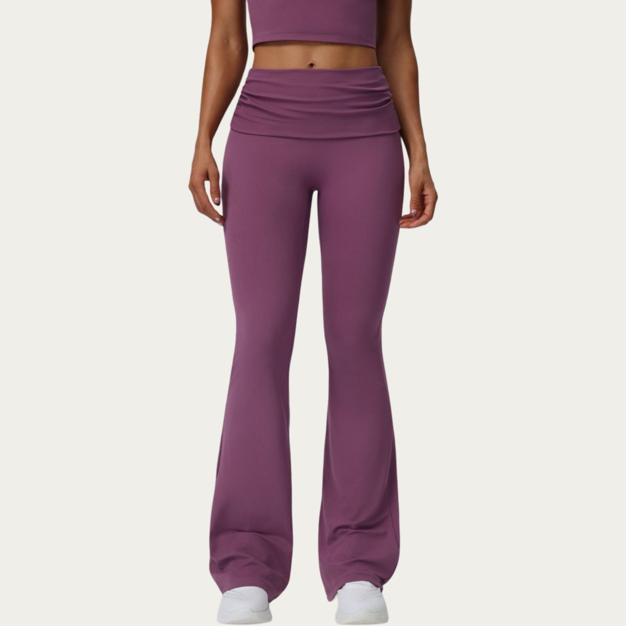 Anna-Kaci Active Women's Foldover Waist Flare Leggings with Smooth Stretch Knit Fabric