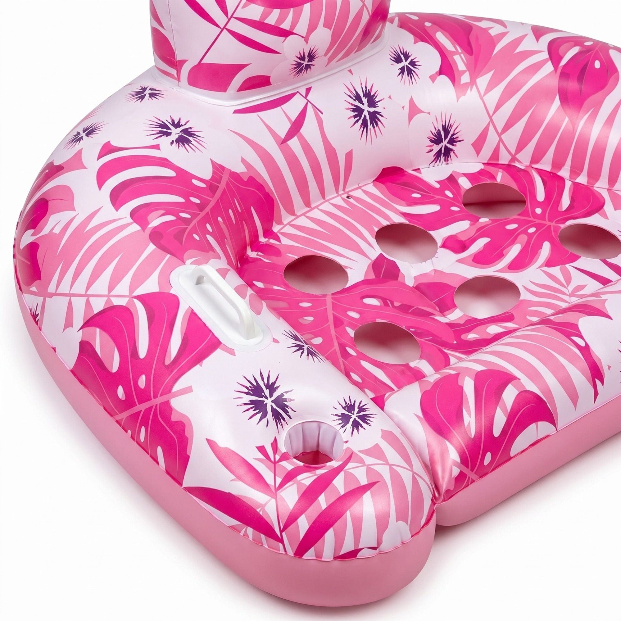 Inflatable Pool Lounger with Tropical Leaf Print and Cup Holders