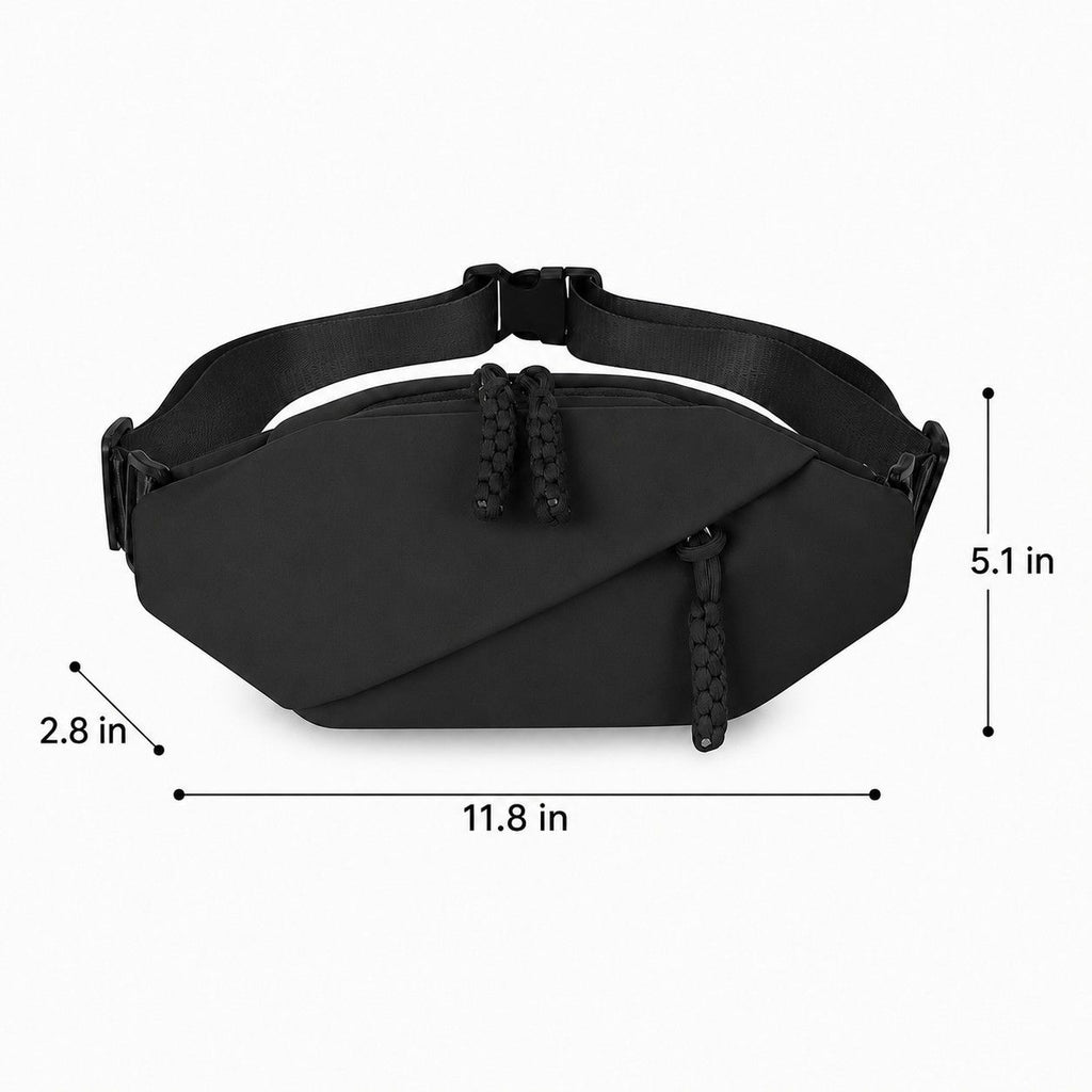 Crossbody Sling Waist Bag with Adjustable Strap Zip Closure and Braided Pulls