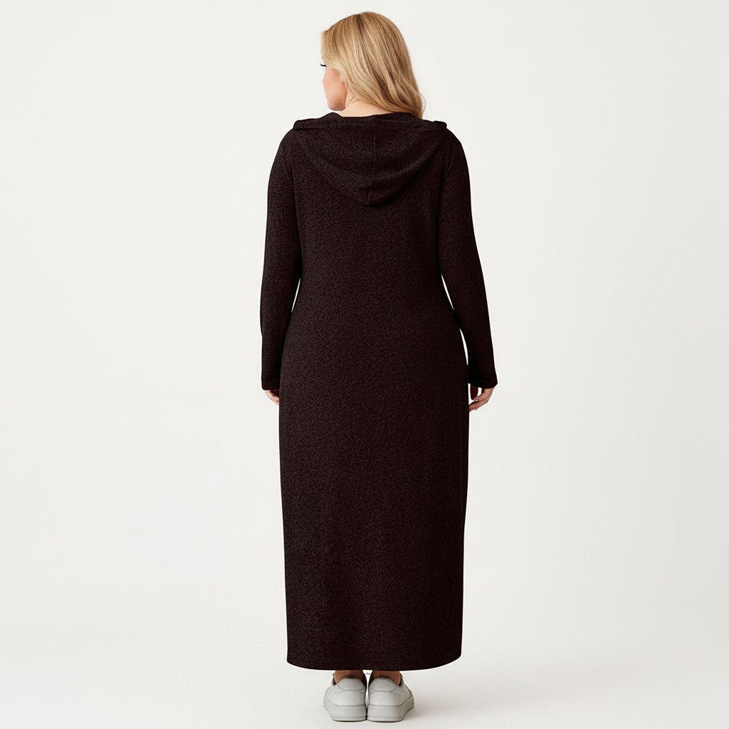 Anna-Kaci Women's Plus Size Long Sleeve Hooded Maxi Dress with Relaxed Fit Silhouette and Soft Flowy Hem