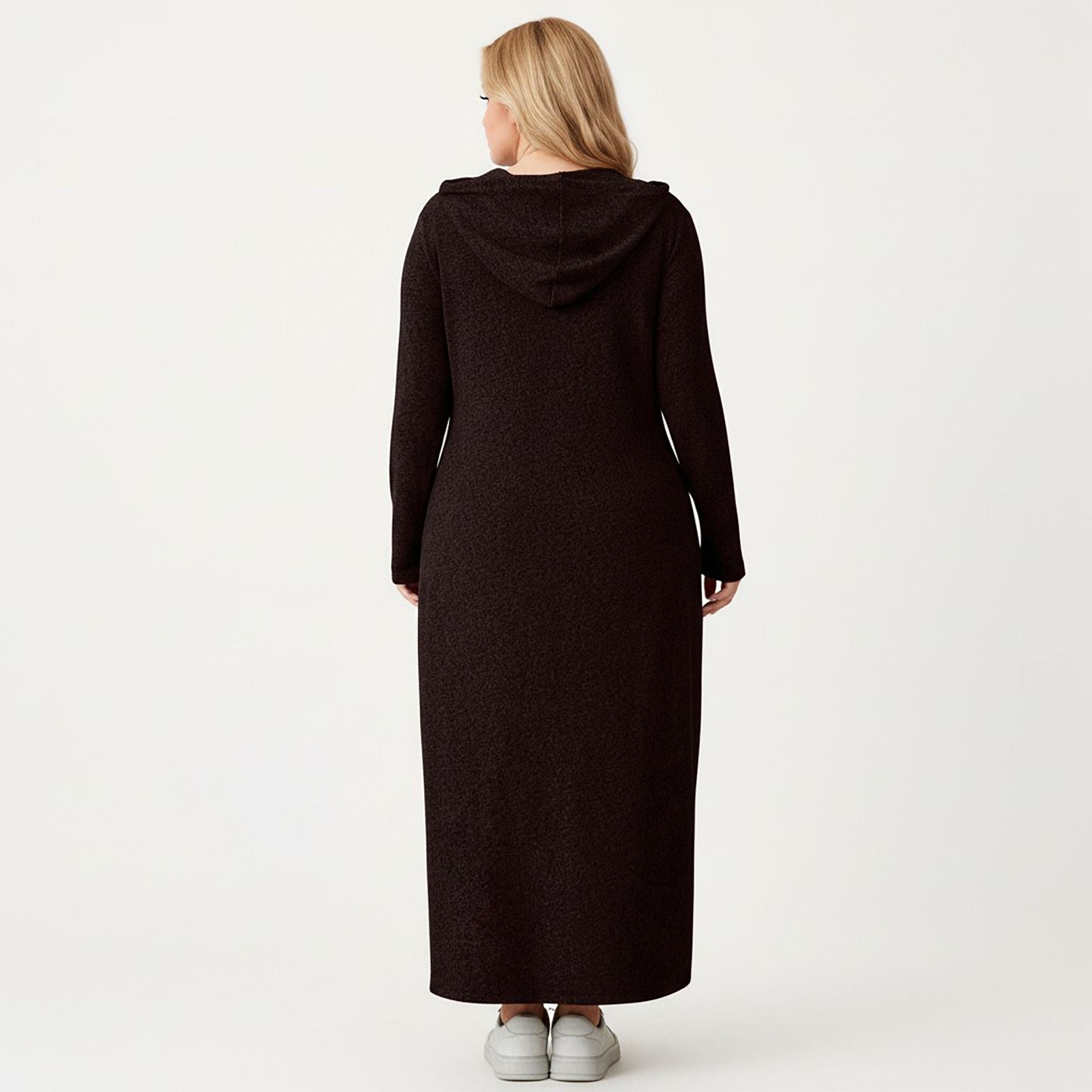 Anna-Kaci Women's Plus Size Long Sleeve Hooded Maxi Dress with Relaxed Fit Silhouette and Soft Flowy Hem