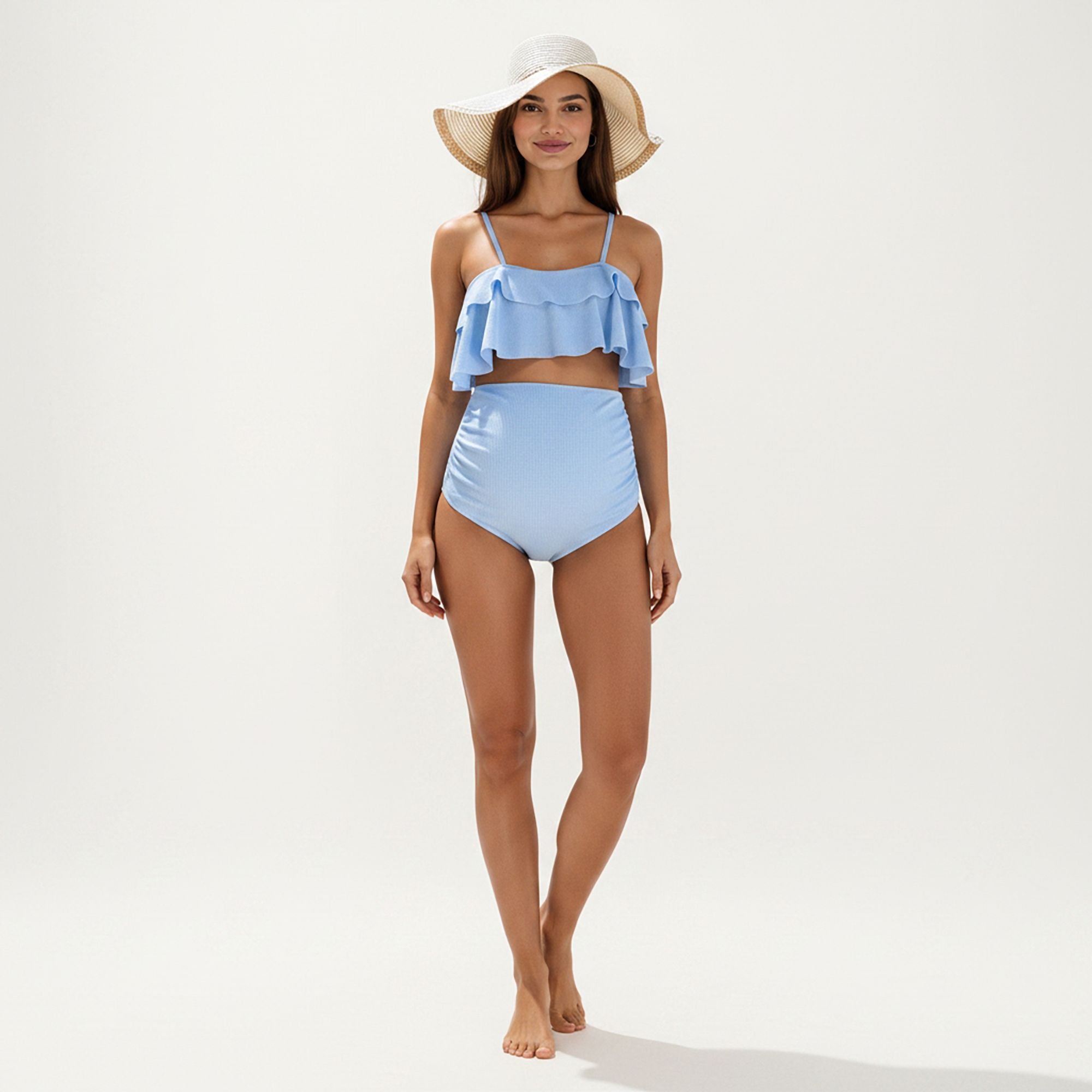 Anna-Kaci Swim Women's Ribbed Maternity Two-Piece Bikini Set with Ruffle Top and High-Waisted Bottom