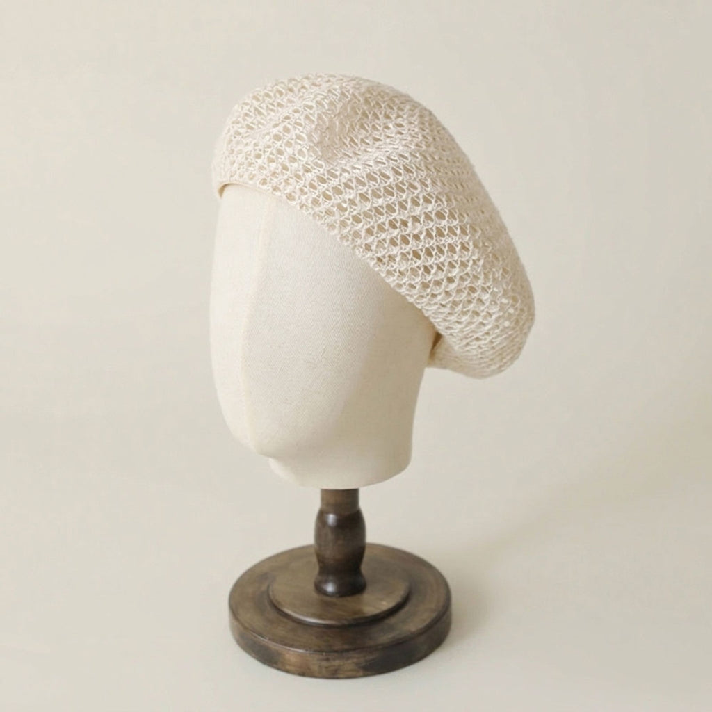 Open Knit Beret Hat with Soft Slouchy Shape