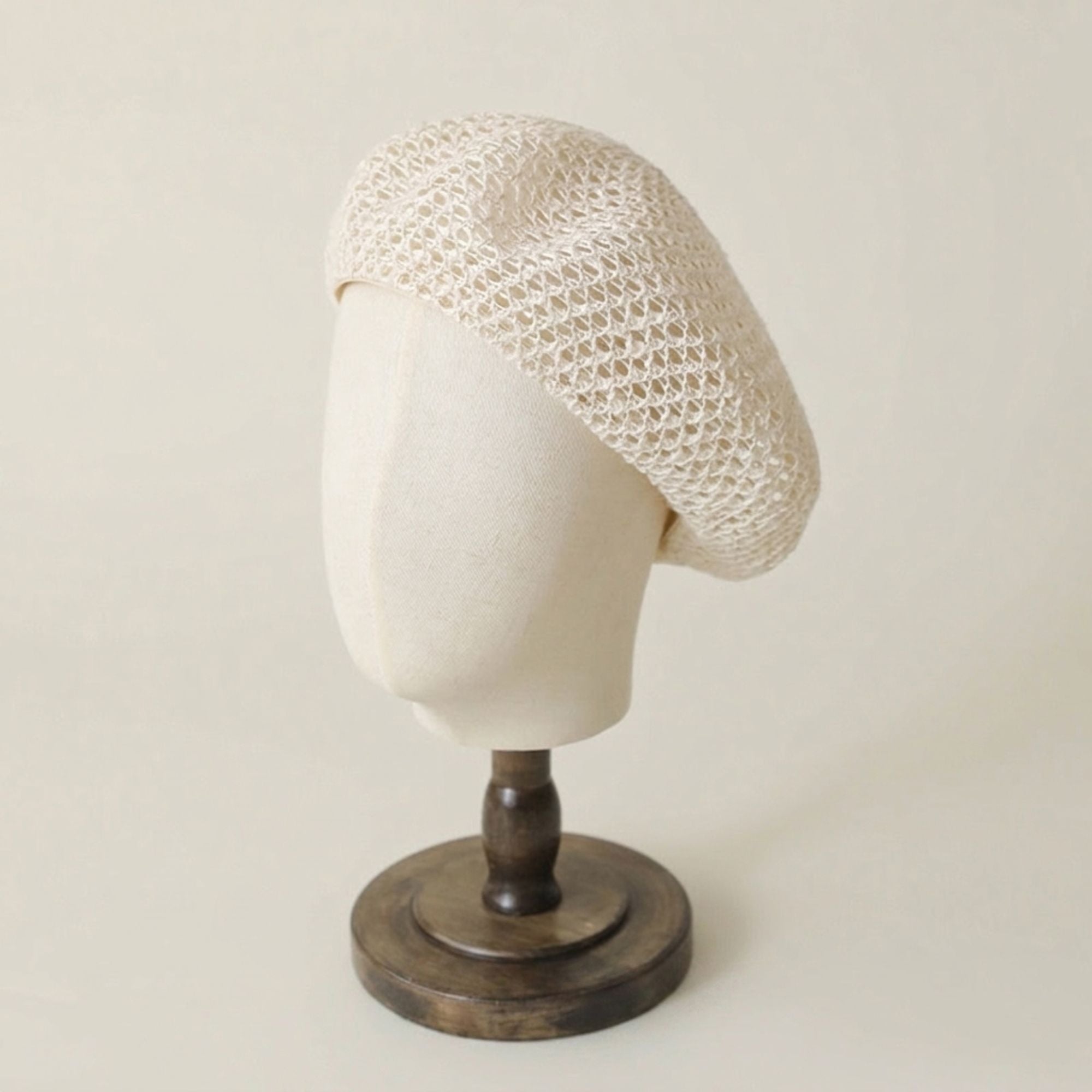 Open Knit Beret Hat with Soft Slouchy Shape
