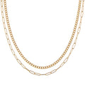 Women's Stainless Steel Double Chain Necklace with 18K Gold Plating, Adjustable Length, Modern and Versatile Design