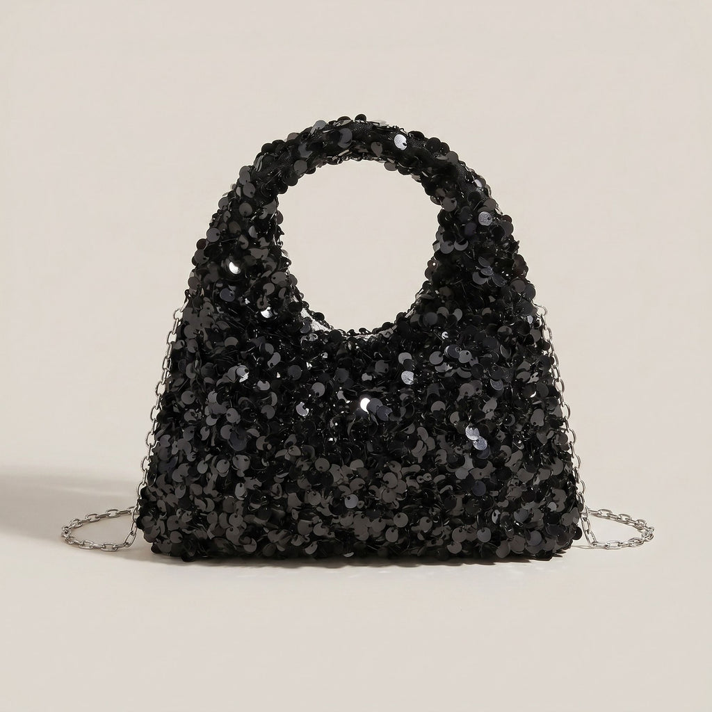 White women's handbag with sequin, mini and cutout