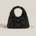 White women's handbag with sequin, mini and cutout
