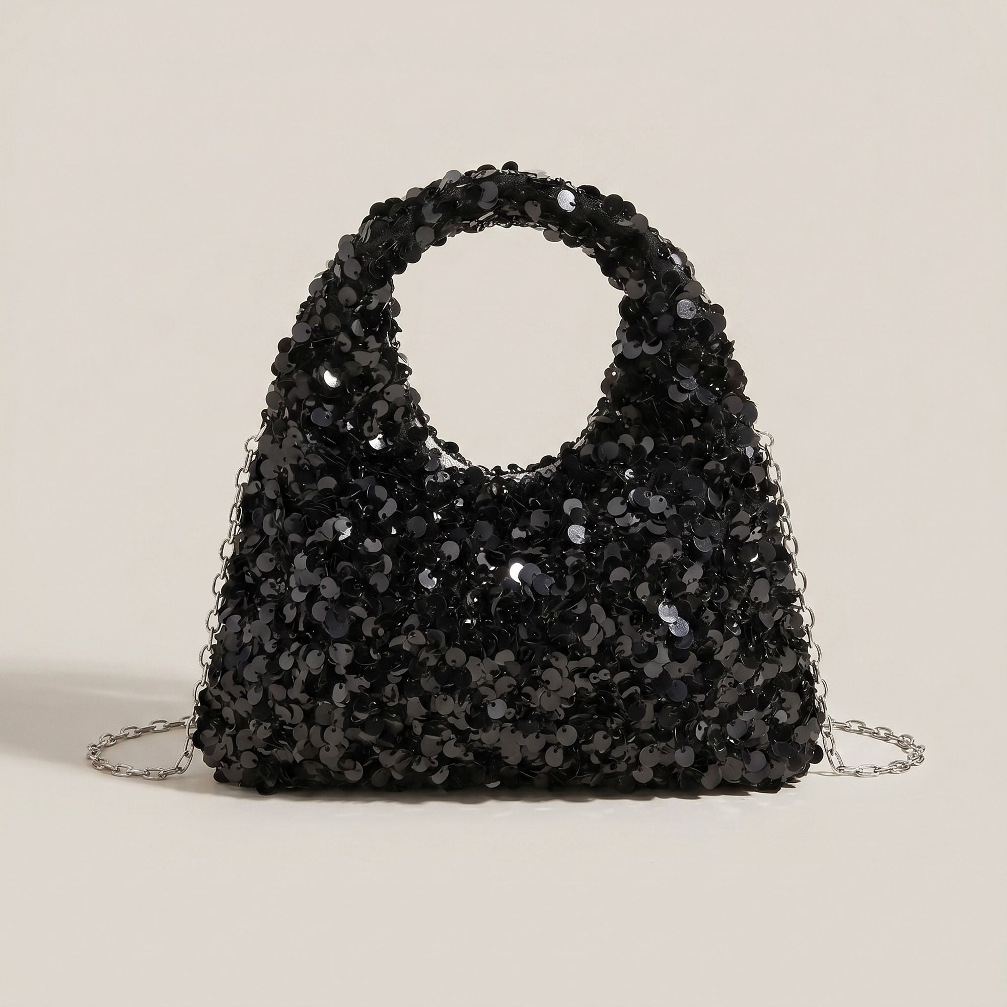 White women's handbag with sequin, mini and cutout