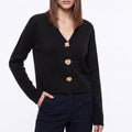 V Neck Decorative Gold Button Knit Cardigan Sweater