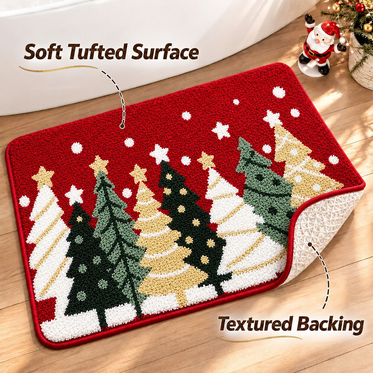 Christmas Pattern Tufted Bath Rug with Nonslip Backing 15.7 x 23.6 in