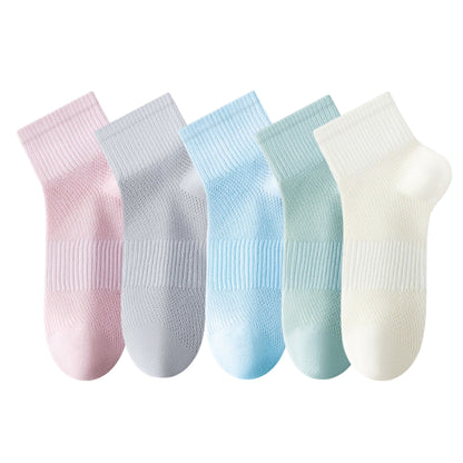 Anna-Kaci Womens Lightweight Breathable Ankle Socks 5-Pack Cushioned Sole Mesh Texture Soft Stretch Comfort Fit