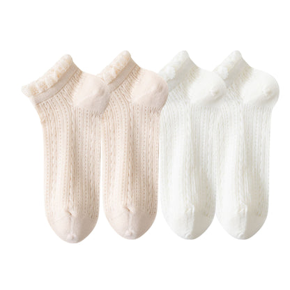 Anna-Kaci Women's 4-Pair Pack Breathable Lace Trim Ankle Socks with Open Knit Mesh Texture and Cotton Comfort