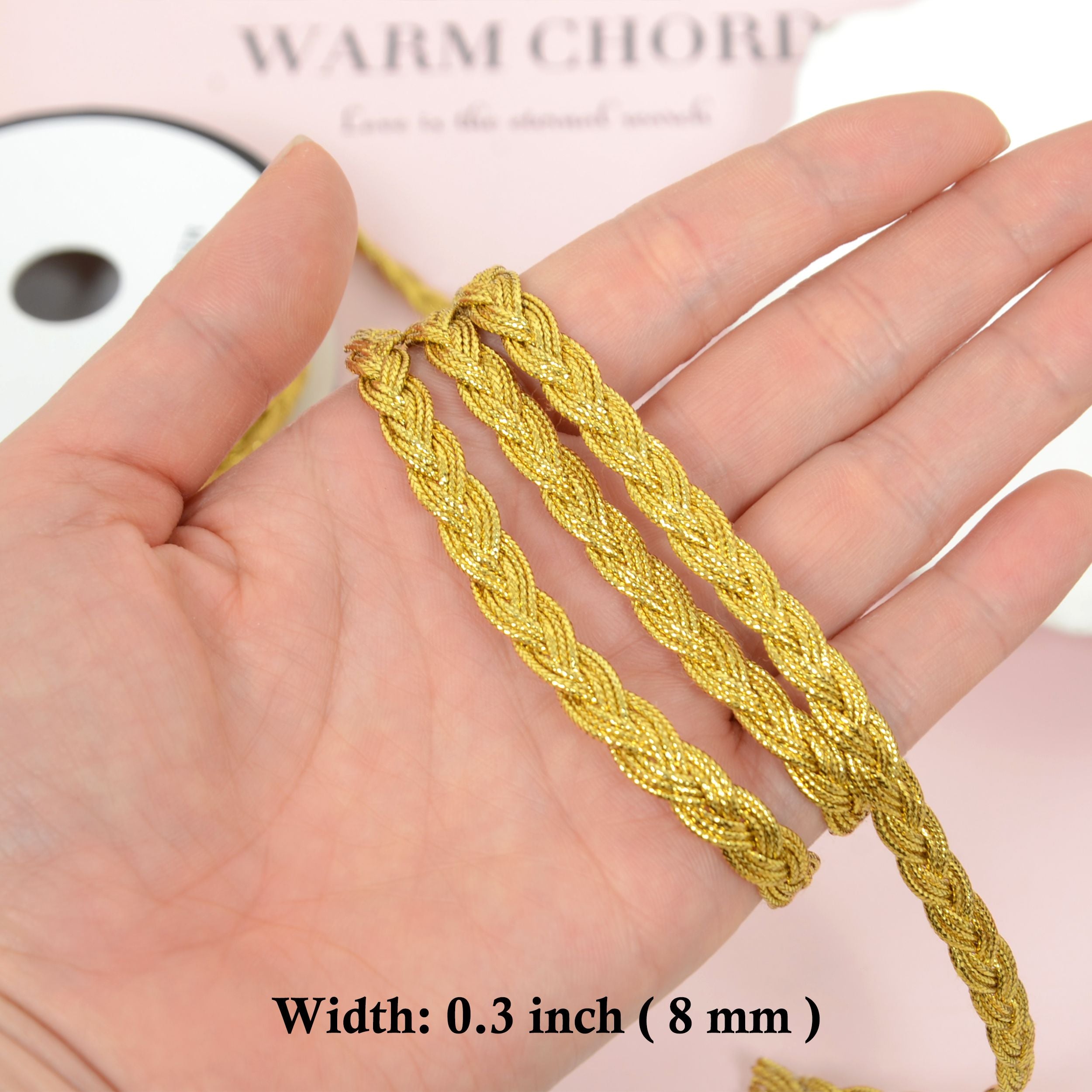 Gimp Braid Trim, 3 Yards 0.3 inch Metallic Woven Trim, Sewing DIY Craft Braid Ribbon for Hat Headband Costume Garment Decor Accessory