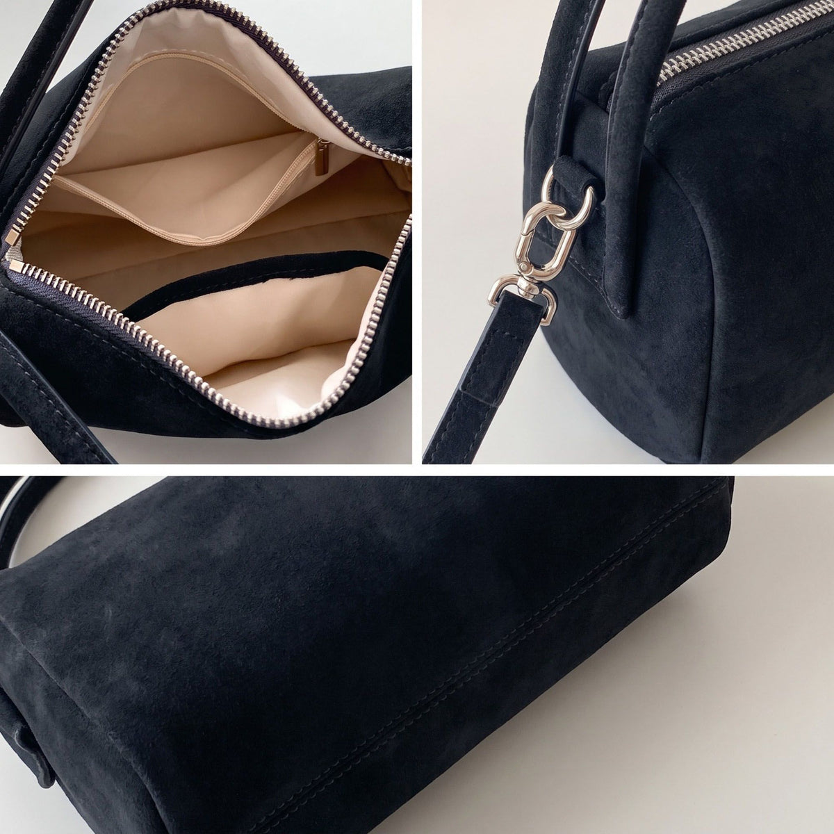 Faux Suede Satchel Bag with Detachable Crossbody Strap Beige