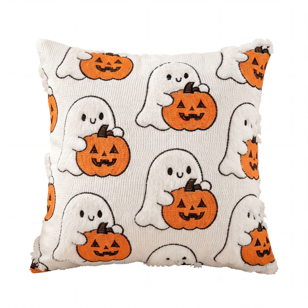 Halloween Ghost Pumpkin Textured Decorative Throw Pillow Cover Square Cushion for Sofa Bed Chair