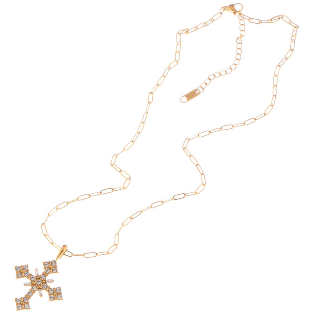 Anna-Kaci Gold Tone Cross Fashion Necklace with Rhinestone Detailing