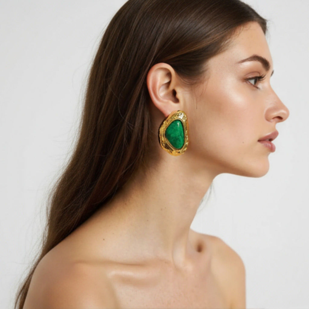 Women's Organic Shape Stud Earrings with Smooth Polished Centerpiece and Bold Sculptural Frame for a Modern Artistic Statement