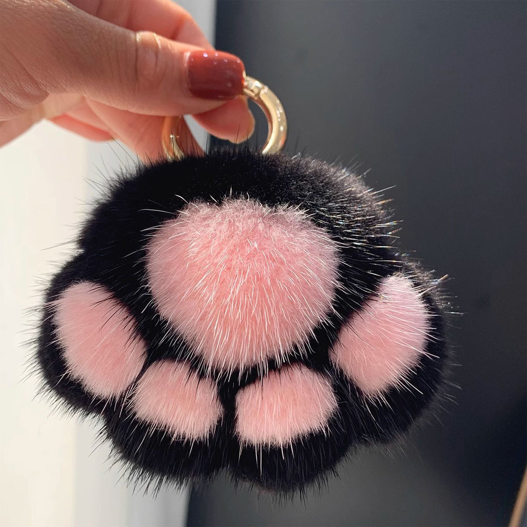 2-PC Plush Paw Print Faux Fur Keychain with Metal Clip