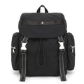 Flap Drawstring Backpack with Dual Buckle Straps and Zippered Side Pockets