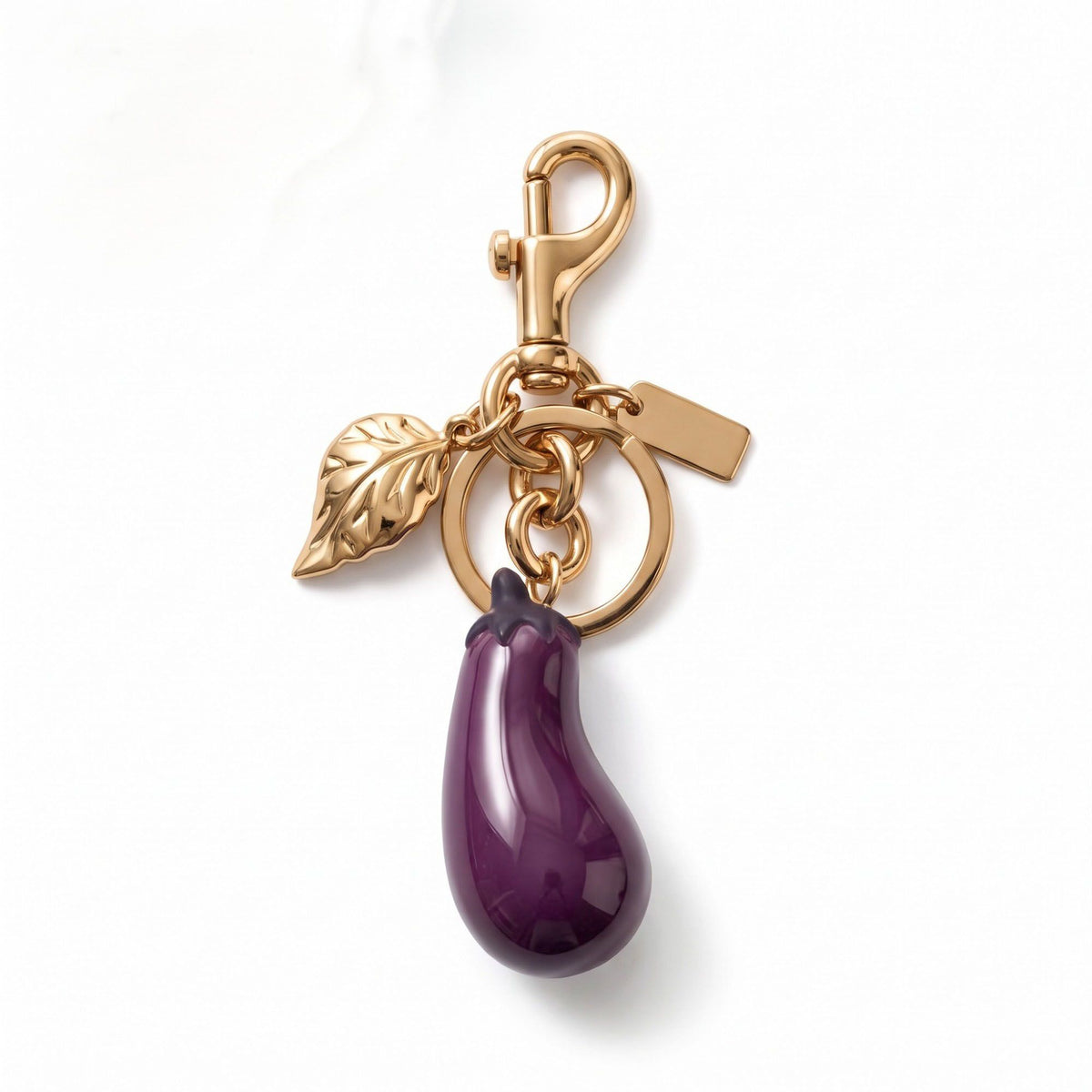 Eggplant Bag Charm Keychain with Lobster Clasp