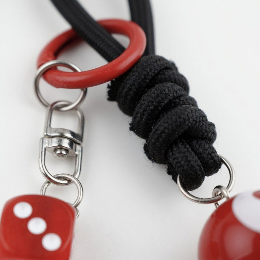Eight Ball Dice Keychain with Rope Loop Charm Beaded Key Ring Accessory