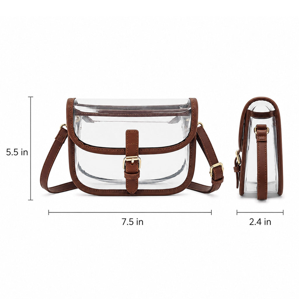 Clear Crossbody Handbag with Adjustable Strap and Buckle Flap Closure