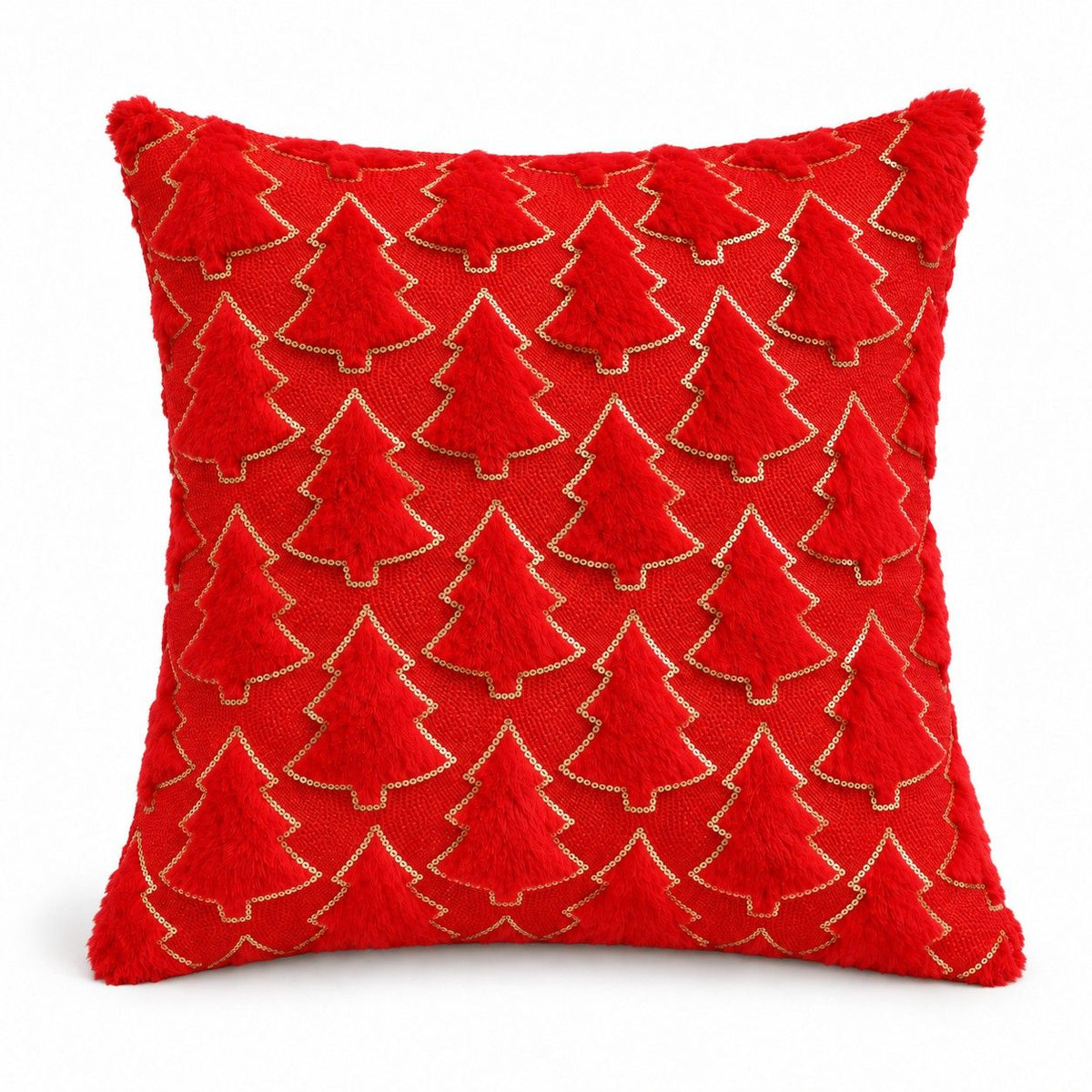 Plush Embroidered Christmas Tree Throw Pillow Cover 18 x 18 Inch Holiday Decor