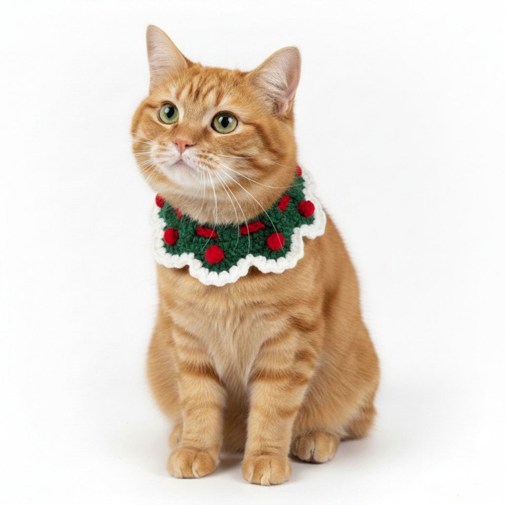 Pet Crochet Collar with Pom-Pom Decorative Neck Accessory for Dogs and Cats