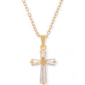 Women's Gold Tone Cross Pendant Fashion Necklace with Crystal Accents and Chain