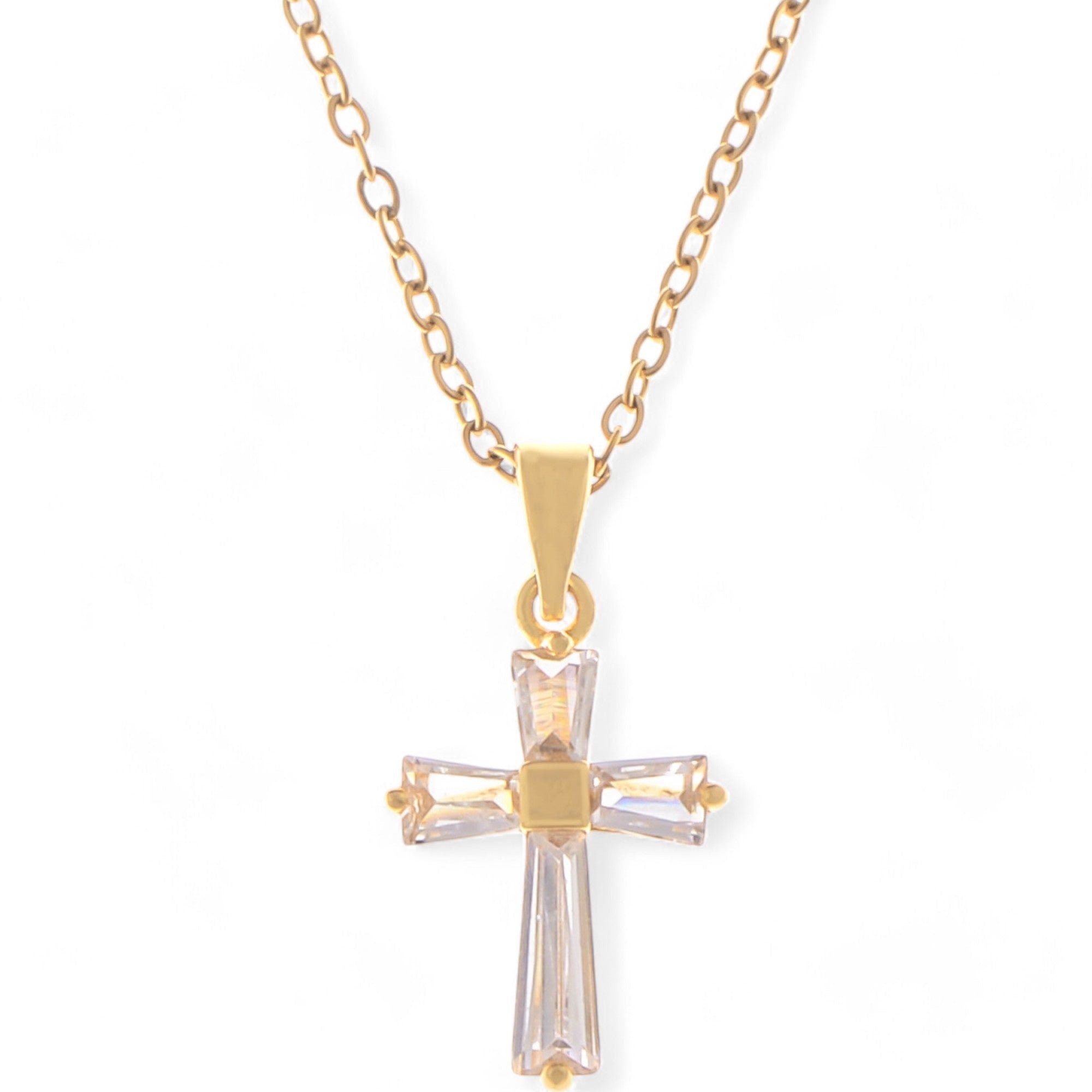Women's Gold Tone Cross Pendant Fashion Necklace with Crystal Accents and Chain