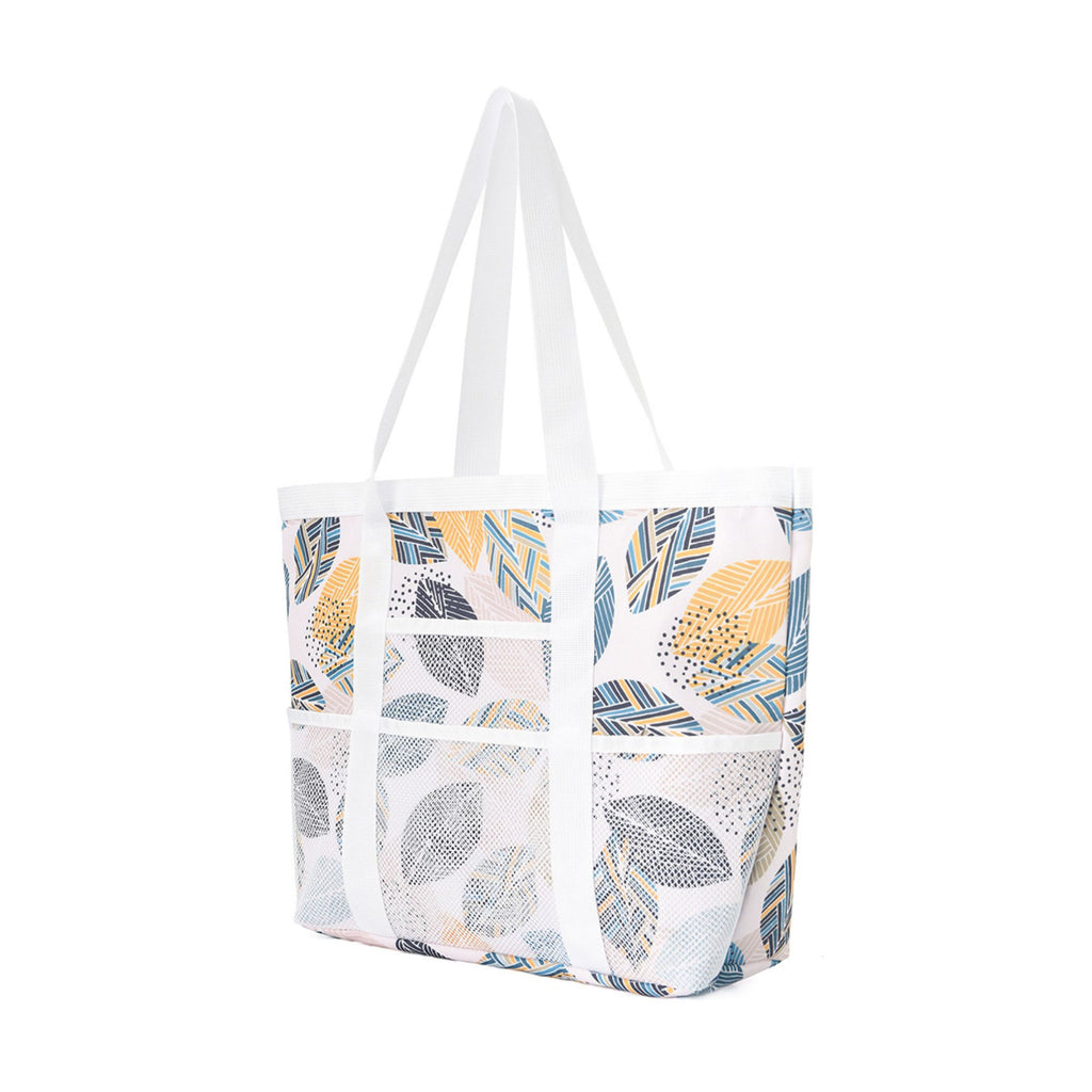 Printed Beach Tote Bag with Mesh Pockets and Shoulder Handles