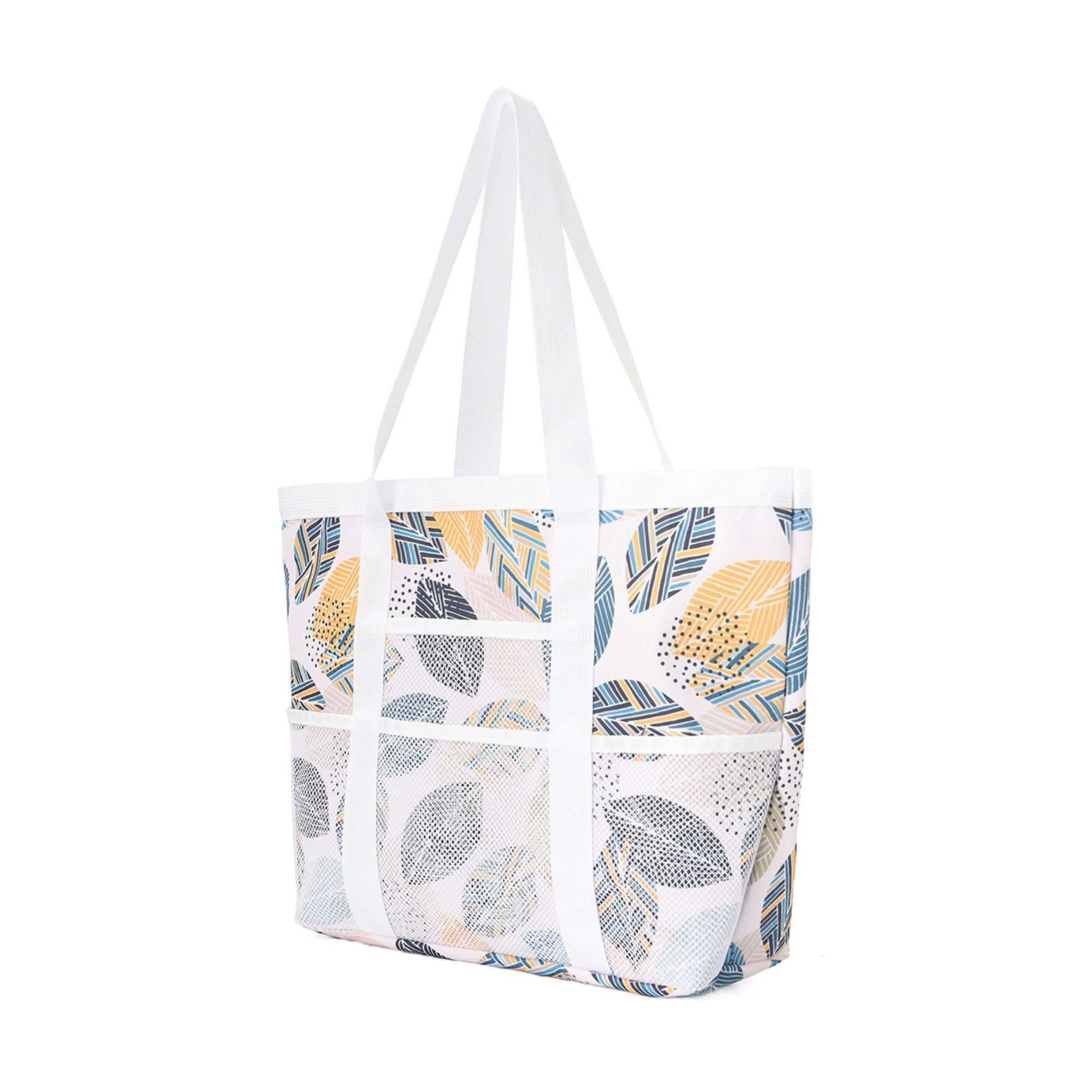 Printed Beach Tote Bag with Mesh Pockets and Shoulder Handles